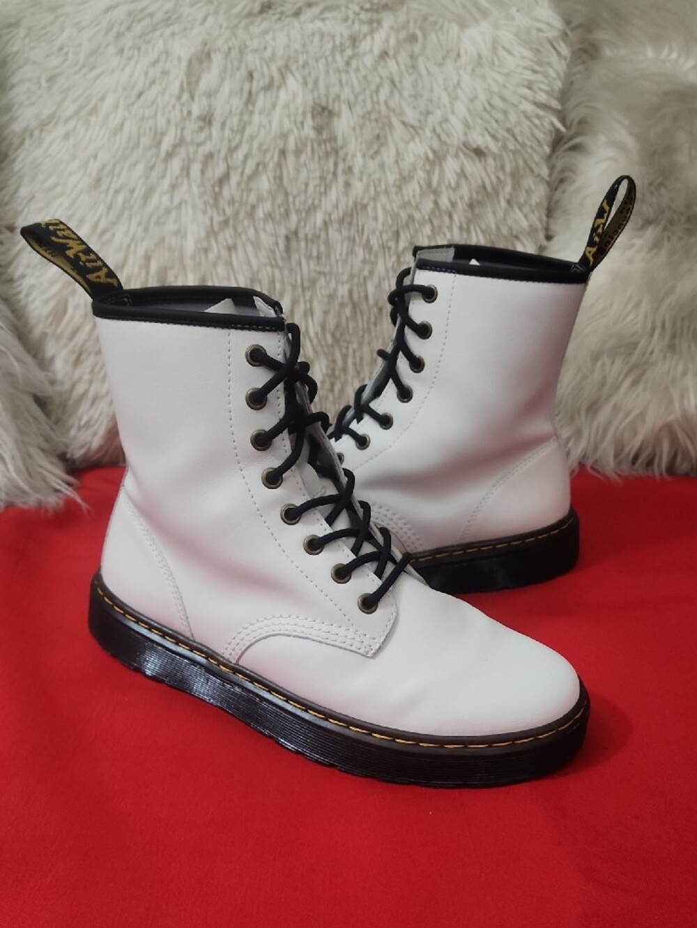 Dr. Martens Unisex White Lace-Up Combat Boots with Black Trim